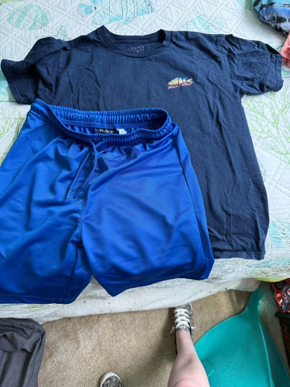 Kids large Children’s Place Royal Blue shorts and large Ocean Coast tee-shirt